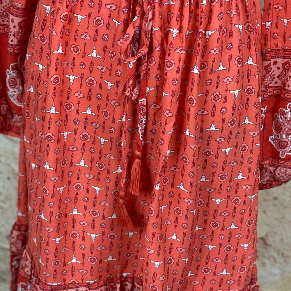 ❌NWT Hippie Indie Bohemian Red Rose Blouson Dress - Picture 10 of 14